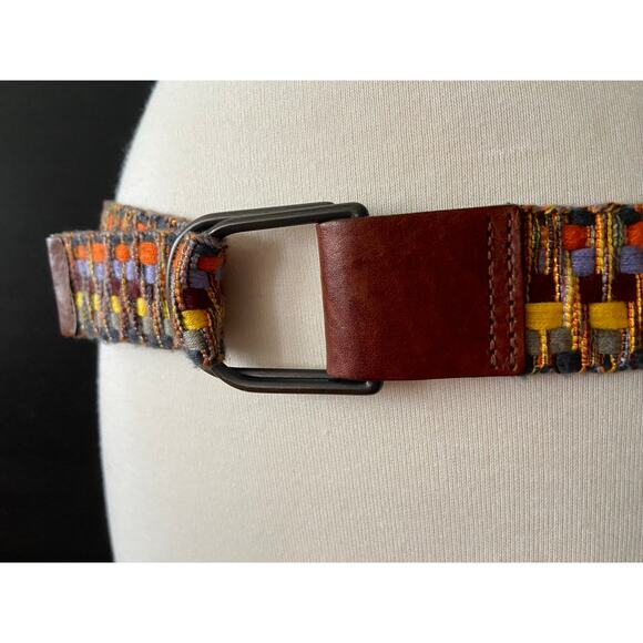 Colorful Fabric Belt w/Leather Trim Womens sz S - Picture 2 of 10